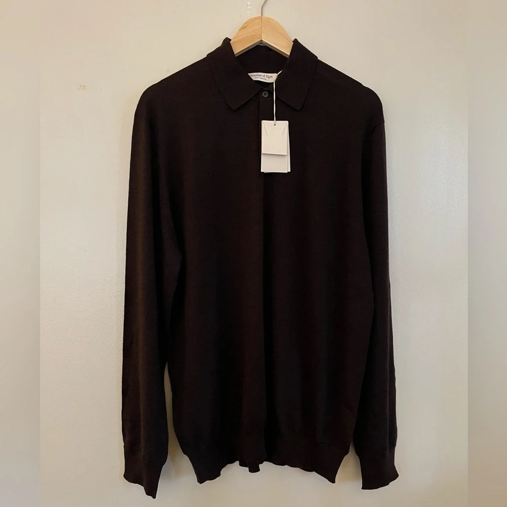 Johnstons of Elgin Wool Knit Polo Sweater XL Made in Scotland NWT - Picture 5 of 11
